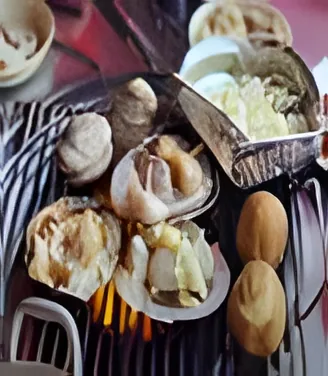 Shellfish grilling over a grate, with side plates set behind them